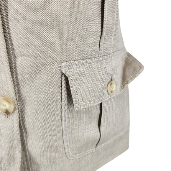 Calvin Klein Linen Blend Safari Jacket Size 14 Tan Short Sleeve - Picture 8 of 11